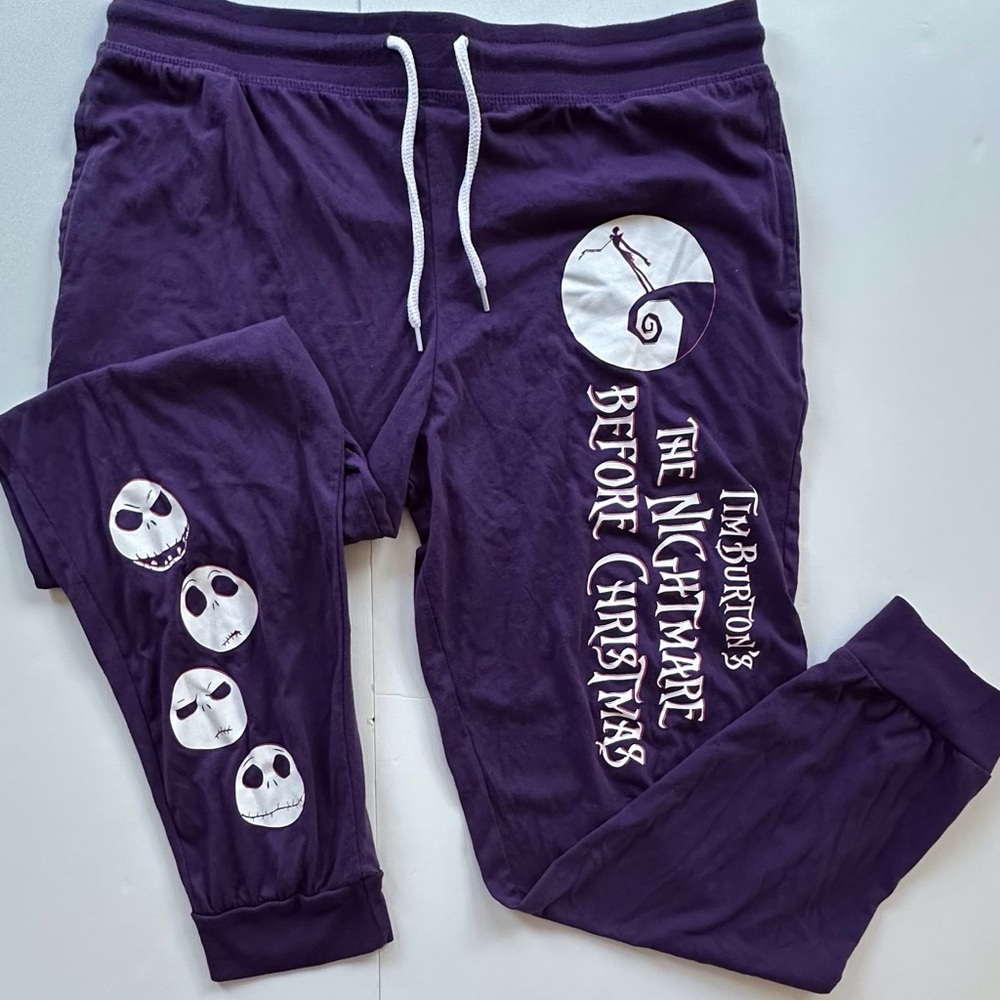 Disney‎ Nightmare Before Christmas purple & white pull on joggers women’s large